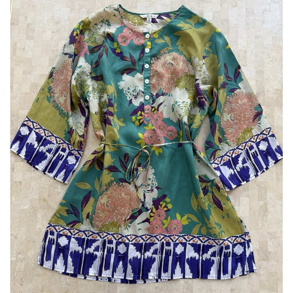 CAbi Poetry‎ Tunic Top Women Small Silk Floral Asian Relaxed Artsy Boho Kimono